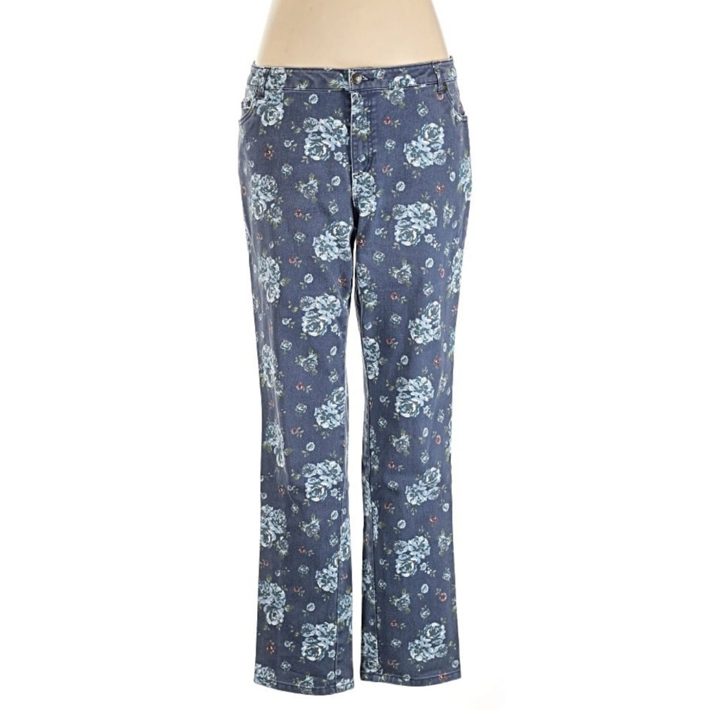 Woman Within Blue Floral Jeans